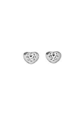 Rhodium plated mini heart stud earrings ube51415